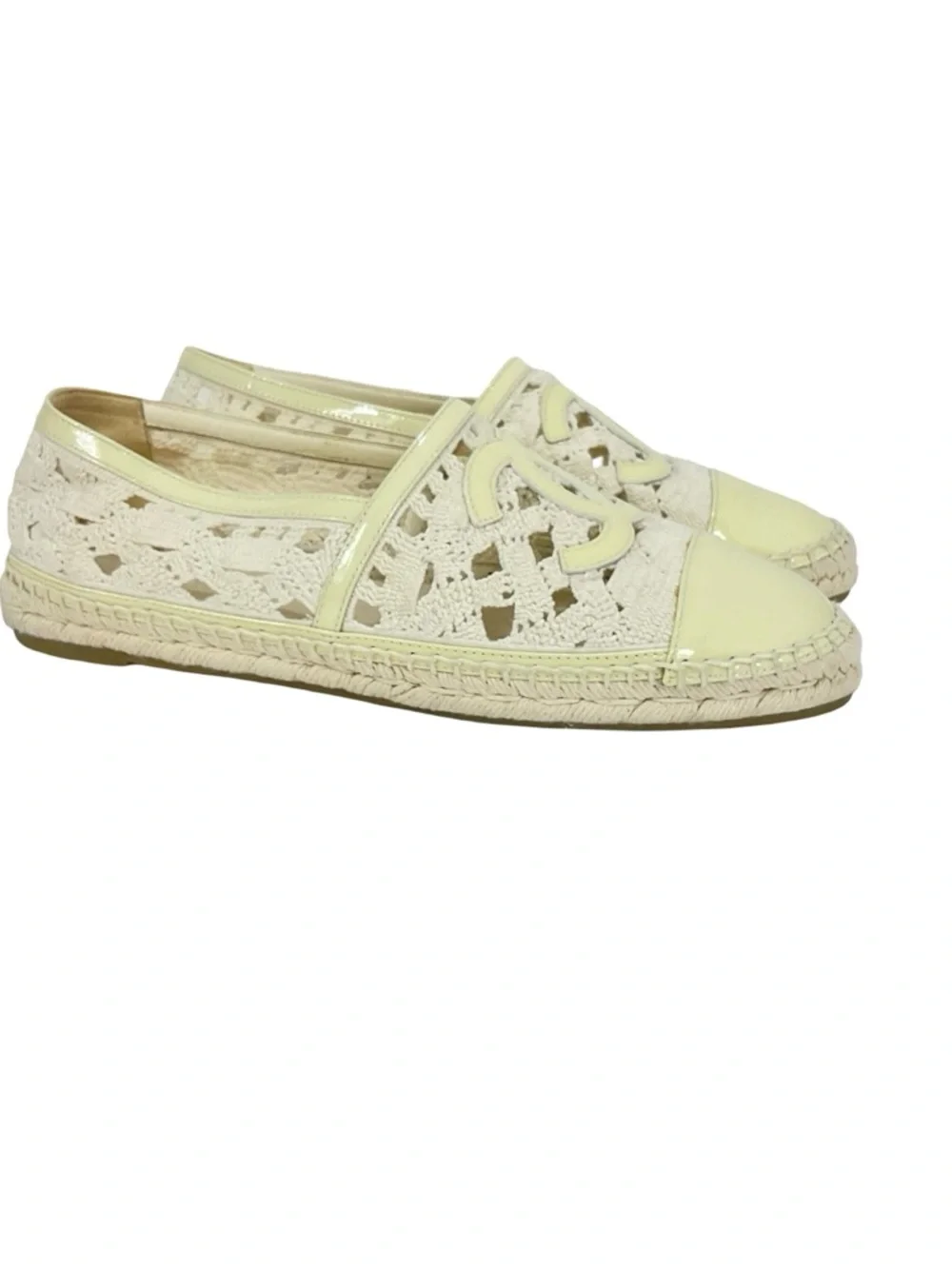 CHANEL Cream Crochet Espadrilles with Pale Yellow Patent Trim Size 40 - Picture 13 of 13